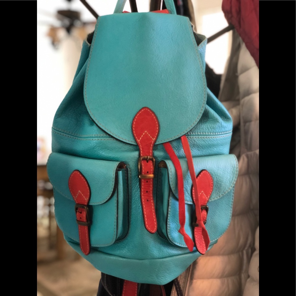 Gorgeous Turquoise and Red Leather Backpack